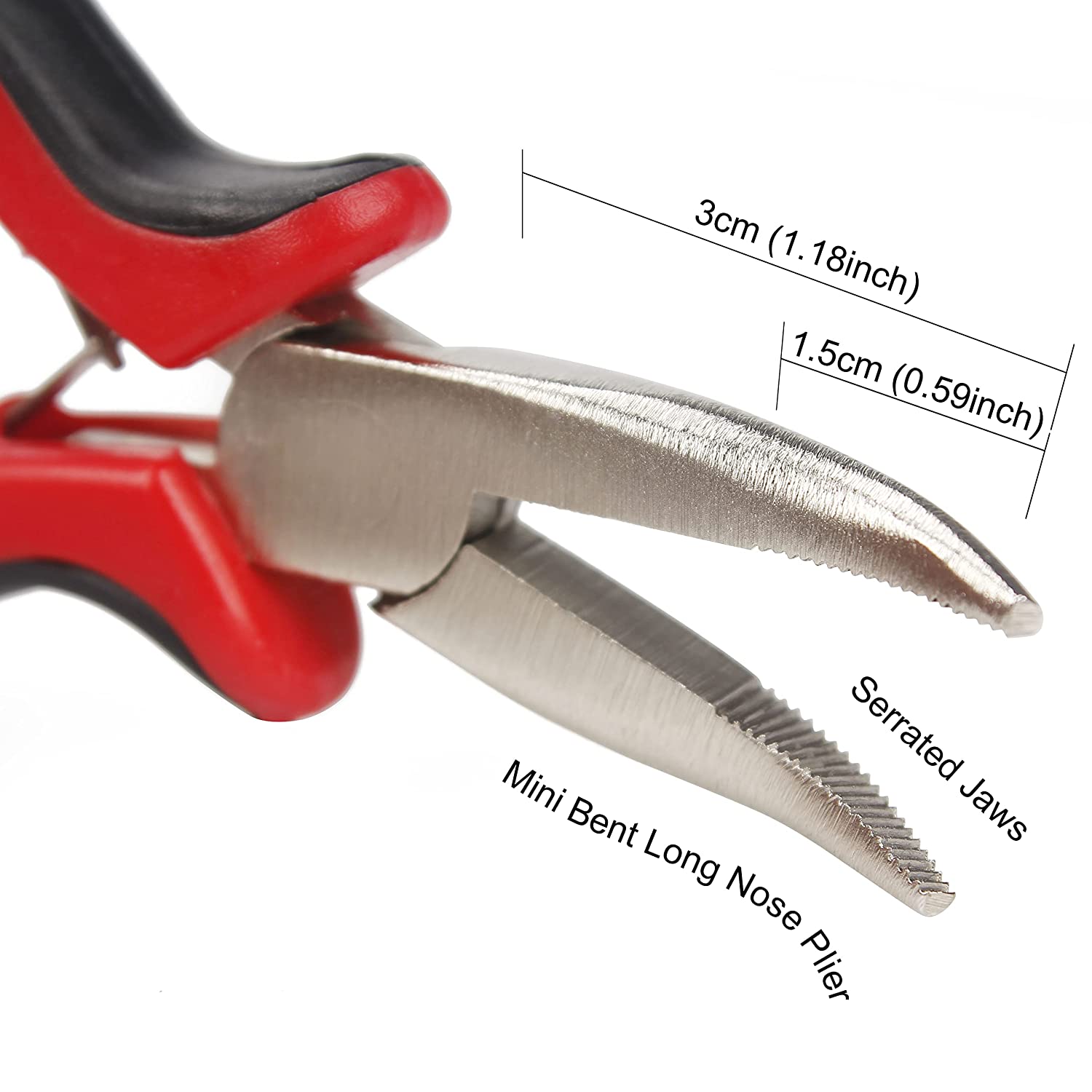 Needle Nose Pliers with Serrated Jaws Mini Bent Long Nose Plier for Micro Nano Ring Hair Extensions, Micro Link Hair Feather Extensions, Jewelry